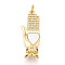 Brass Micro Pave Clear Cubic Zirconia Pendants, with Shell, Hand & Heart, with Jump Ring, Real 18K Gold Plated, 28.5x10.5x4mm, Hole: 3mm