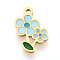 304 Stainless Steel Enamel Charms, Flower Charm, Ion Plating(IP), Real 14K Gold Plated, Light Blue, 12.2x7.5x0.9mm, Hole: 1mm