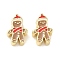 Christmas Brass Enamel Beads, Lead Free & Cadmium Free, Long-Lasting Plated, Real 18K Gold Plated, Rack Plating, Gingerbread Man, 15x10x5mm, Hole: 2mm