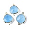 Brass Connector Charms, with Dyed Natural White Jade, Rack Plating, Teardrop, Light Blue, 24.5x18x7mm, Hole: 1.6mm