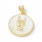 Rack Plating Brass Enamel Pendants, with Glitter Powder, Long-Lasting Plated, Real 18K Gold Plated, Flat Round with Rock Hand Gesture Charm, White, 21.5x16.5x3.5mm, Hole: 4x3mm