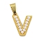 Ion Plating(IP) 304 Stainless Steel Pendants, with ABS Imitation Pearl, Letter V, 17x14x3.3mm, Hole: 6x3mm