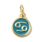 Real 18K Gold Plated Brass Enamel Charms, with Jump Ring, Long-Lasting Plated, Lead Free & Cadmium Free, Flat Round with Cancer Charms, Dark Cyan, 10x8x1mm, Hole: 4mm