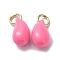 Brass Enamel Charms, with Jump Ring, Lead Free & Cadmium Free, Real 18K Gold Plated, Teardrop Charm, Hot Pink, 12x6x7mm, Hole: 3.4mm