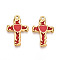 304 Stainless Steel Pendants, with Enamel, Cross with Heart Charms, Ion Plating(IP), Real 18K Gold Plated, Red, 30x20x3mm, Hole: 2mm