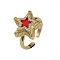 Cubic Zirconia Star Open Cuff Ring, Real 18K Gold Plated Brass Jewelry for Women, Nickel Free, Red, US Size 8 1/4(18.3mm)