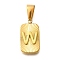 304 Stainless Steel Pendants, Rectangle with Letter Charm, Real 18K Gold Plated, Letter W, 22x12.5x4mm, Hole: 8x4mm