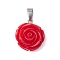 Opaque Resin Pendants, Red Rose Flower Charms with 304 Stainless Steel Snap on Bails, Stainless Steel Color, 22.5x18x11mm, Hole: 3.5x6mm
