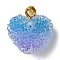Transparent Resin Dotted Rhinetone Pendants, Heart Charms with Rack Plating Brass Findings, Real 18K Gold Plated, Cadmium Free & Lead Free, Long-Lasting Plated, Medium Slate Blue, 21x20x11mm, Hole: 4.5x3mm