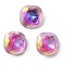 Glass Rhinestone Cabochons, Pointed Back & Back Plated, Faceted, Square, Heliotrope, 8x8x4.3mm