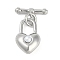 Brass Toggle Clasps, with ABS Imitation Pearl, Heart, Platinum, Heart: 13x8.5x6mm, Hole: 5.5x3.5mm, Bar: 12x4x2.5mm, Hole: 1mm