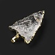 天然石クオーツクリスタルペンダント  ロッククリスタルペンダント  三角形のチャーム  ラックメッキ真鍮のパーツ  ライトゴールド  42~51.5x22.5~30x11~13mm  穴：7x4.5mm G-E581-02LG-5