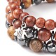 3Pcs 3 Style Natural Picture Jasper & Wood & Synthetic Hematite Stretch Bracelets Set with Alloy Lotus Charm BJEW-JB08422-6