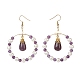 Shell Pearl & Natural Amethyst Beaded Big Ring with Teardrop Dangle Earrings EJEW-JE05044-2