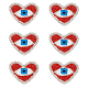 Corazón con apliques bordados de mal de ojo, Apliques artesanales de tela y semillas y rhinestone, accesorios de adorno de bolsa de sombrero de traje, rojo, 50x64x3.5mm