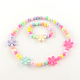 Flower Acrylic Pendant Necklaces and Stretch Bracelets Jewelry Sets SJEW-R048-05-2