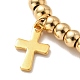Vacuum Plating 304 Stainless Steel Cross Charm Bracelet with 201 Stainless Steel Round Beads for Women BJEW-B057-24G-2