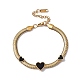 Bracelet à maillons coeur en émail noir avec chaînes serpent plates BJEW-P284-07G-1