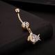 Real 18K Gold Plated Brass Rhinestone Little Fish Navel Ring Belly Rings AJEW-EE0001-50-2