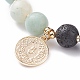 Bracelets élastiques ronds en amazonite et pierre de lave avec une pièce en laiton BJEW-TA00105-3