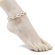 Cavigliera con perline intrecciate in conchiglia naturale con perline turchesi sintetiche AJEW-AN00561-03-5