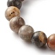 Bracciale elasticizzato con perline rotonde in pietra di sole nera naturale da 10 mm per uomo donna BJEW-JB07299-02-5