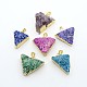 Triangle Electroplated Natural Druzy Agate Crystal Brass Pendants G-N0145-05-1