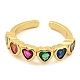 Красочное кольцо-манжета с сердцем из кубического циркония KK-D067-30G-RS-6