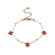 Bracelet breloques tressées fraise graine de verre pour femme BJEW-TA00140-01-1