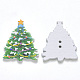 2穴スプレー塗装メープル木製ボタン  片面プリント  クリスマスのために  ツリー  ミディアムシーグリーン  38.5x30x2.5mm  穴：2mm BUTT-N016-03-2