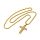 Kreuz mit Wort Jesus 201 Halskette mit Edelstahlanhänger und eisernen Kastenketten NJEW-D048-03G-1