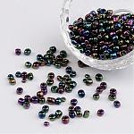 6/0 electrochapado perlas de semillas de vidrio redondo del iris, colorido, 4mm, agujero: 1 mm, aproximamente 495 unidades / 50 g