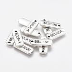 Tibetan Style Alloy Rectangle with Word Believe Pendants, Inspirational Message Pendants, Cadmium Free & Lead Free, Antique Silver, 8x21x2mm, Hole: 2mm, about 612pcs/1000g
