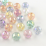 Perline acrilico trasparente rotondo colore ab, con colorate polvere glitter, colore misto, 10mm, Foro: 2 mm