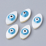 Natürlichen Süßwasser-Muschelperlen, Pferd Auge mit bösen Blick, Verdeck blau, 15x8x4 mm, Bohrung: 1 mm