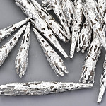 Conos de cuentas de hierro plateado color plata, aproximamente 41 mm de largo, 8 mm de ancho, agujero: 1 mm