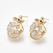 Brass Stud Earrings KK-T038-497G