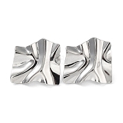 304 Stainless Steel Textured Square Ear Studs for Women EJEW-P234-05P