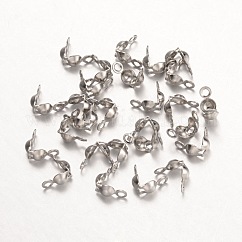 Puntas de cuentas de acero inoxidable quirúrgico 316 resistentes al deslustre, termina la calota, cubierta de nudo de concha, color acero inoxidable, 8.5x4mm, agujero: 1.5 mm