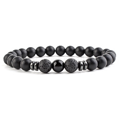 Bracelets extensibles en perles d'obsidienne naturelle rondes pour femmes et hommes, avec des perles d'onyx noir givrées