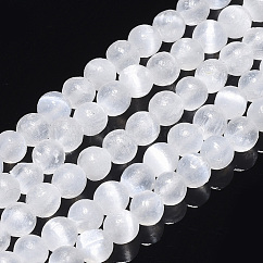 Brins de perles de sélénite naturelles, ronde, 4mm, Trou: 0.8mm, Environ 106~108 pcs/chapelet, 15.94 pouce (40.5 cm)