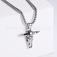 Collar con colgante de acero inoxidable 304 con cabeza de toro estilo punk rock retro para hombre, color acero inoxidable