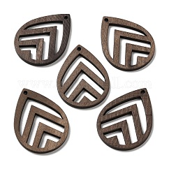 Pendenti cavi in legno di noce, ciondoli a goccia, undyed, caffè, 37.5x27.5x2mm, Foro: 1.8 mm