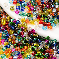 6/0 perline di vetro, foro tondo argento rivestito, tondo, colore misto, 6/0, 4~4.5x2.5~3.5mm, Foro: 1 mm, su 450 g / borsa