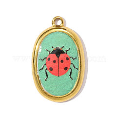 Pendentifs imprimés en acier inoxydable 304, ovale avec breloques coccinelle, placage ionique (ip), véritable 18k plaqué or, rouge, 28x17mm