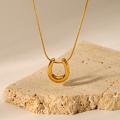 Colliers élégants en acier inoxydable 304 avec pendentif en forme de fer à cheval et chaîne serpent ronde pour femmes, véritable 18k plaqué or, 15.75 pouce (40 cm)