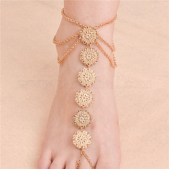 Cavigliere con anelli per le dita dei piedi a strati con catena a maglie floreali in lega per donna&nbsp;FS-WG5F2A8-01