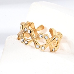 Anelli aperti con polsino in acciaio inossidabile 304 e strass per donna&nbsp;RB-CBA2039-03G
