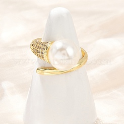 Manschettenringe aus Messing mit Mikropavé-Zirkonia für Damen&nbsp;RJEW-F186-01G