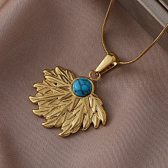 Colliers pour femmes en acier inoxydable chirurgical 316 avec pendentif tournesol en turquoise synthétique&nbsp;EA3001